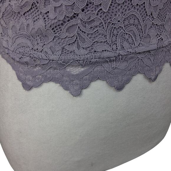 Reoria Lavender Cropped Tank Top Lace Overlay Mixed Media Size S Small V Neck - Picture 4 of 12
